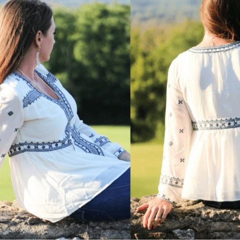 New nwt Stella & Dot Maette Lela Embroidered Blouse top M - Picture 2 of 13
